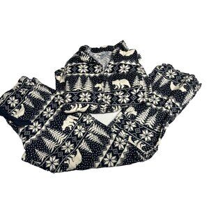 Old Navy Women’s S Pajama Set Navy Fair Isle Winter Trees Bears Holiday